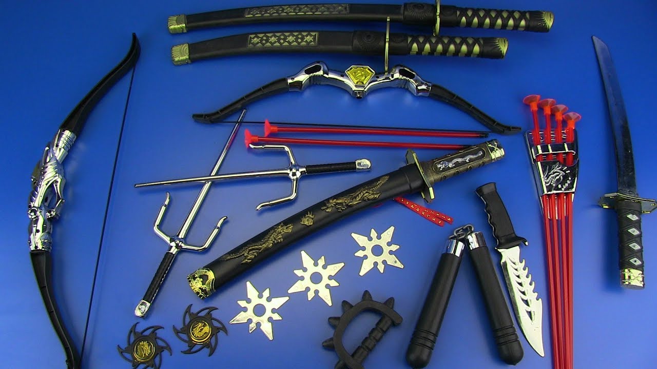 NINJA Weapons Toys for Kids !! Ninja weapons & equipment- Shuriken,Nunchucks,Swords..Box of Toys