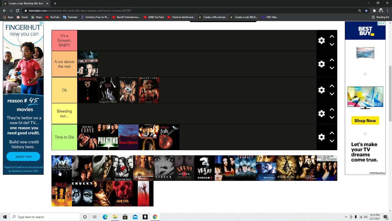 late 90s/00s teen slasher horror movie tier list
