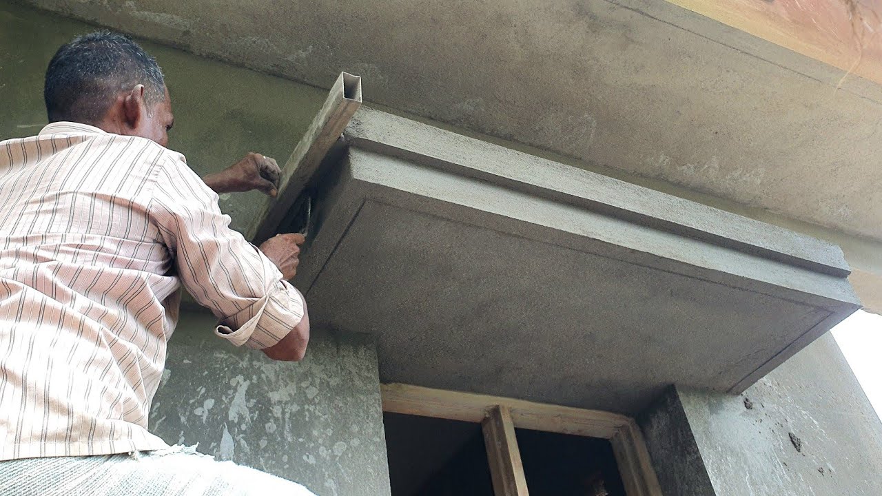 Plastering Techniques_ Window Loft Plastering with Bar Border|Sunshade design plastering on house
