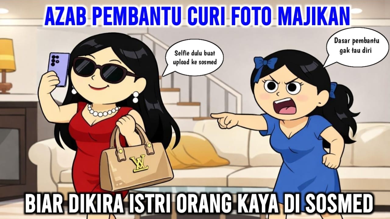 AZAB PEMBANTU CURI FOTO MAJIKAN, BIAR DIKIRA ISTRI ORANG KAYA DI SOSMED | ANIMASI AZAB
