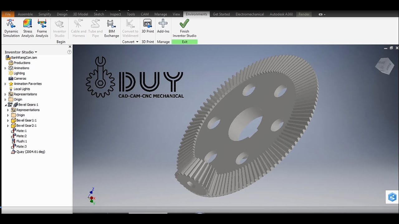 Gear Taper Inventor Thiết Kế Cặp Bánh Răng Côn Và Mô Phỏng Chuyển Động Bằng Inventor Pro