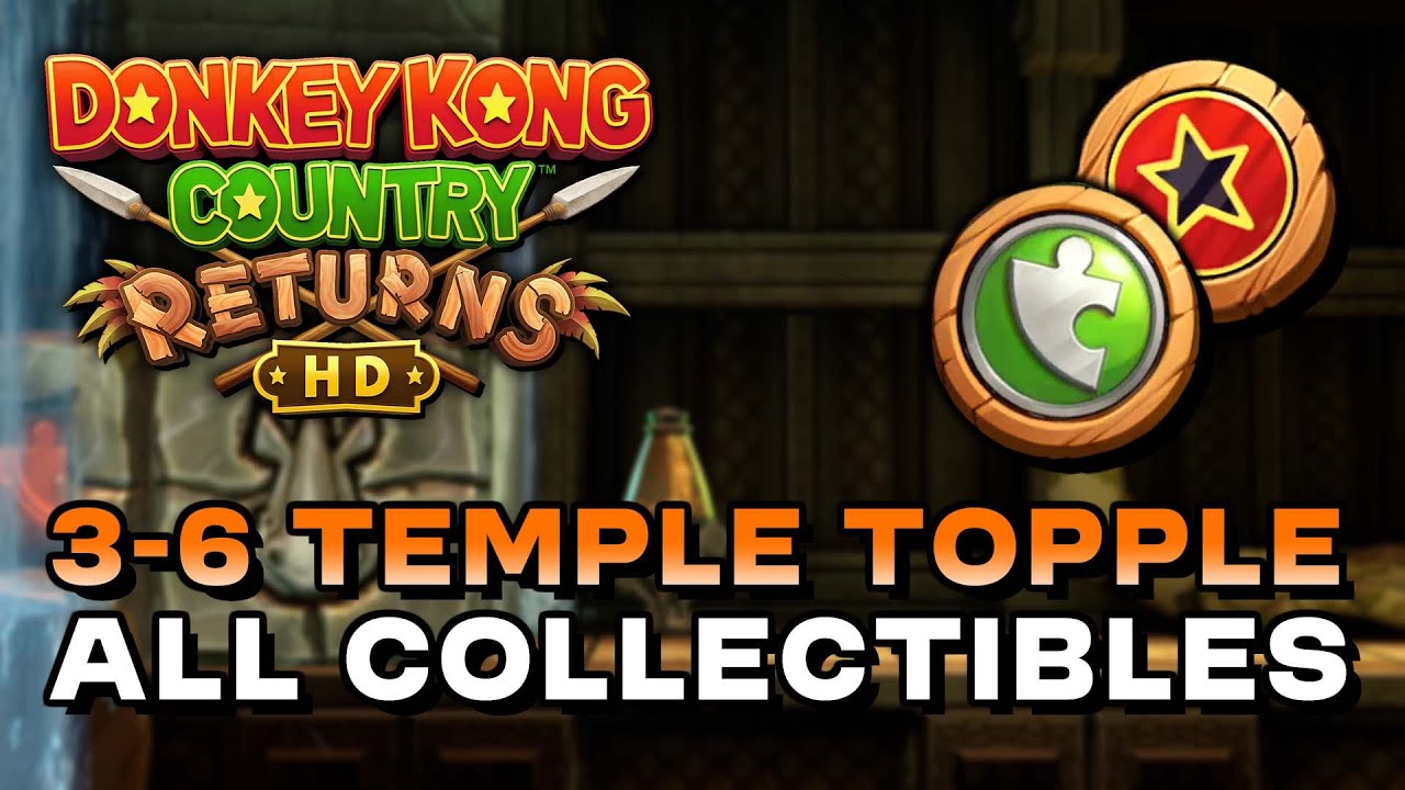 Donkey Kong Country Returns HD - 3-6 Temple Topple (All Puzzle Pieces & Kong Letters)
