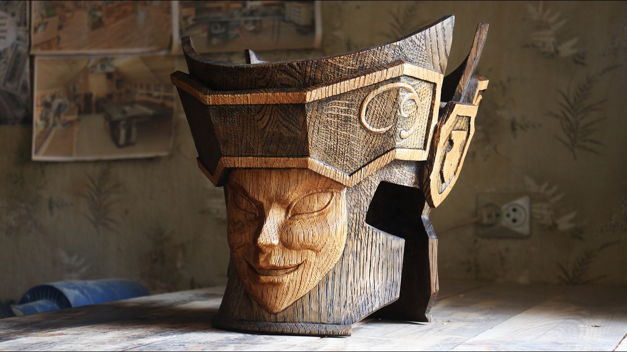Gemini no Saga helmet. Wood carving, Oak wood