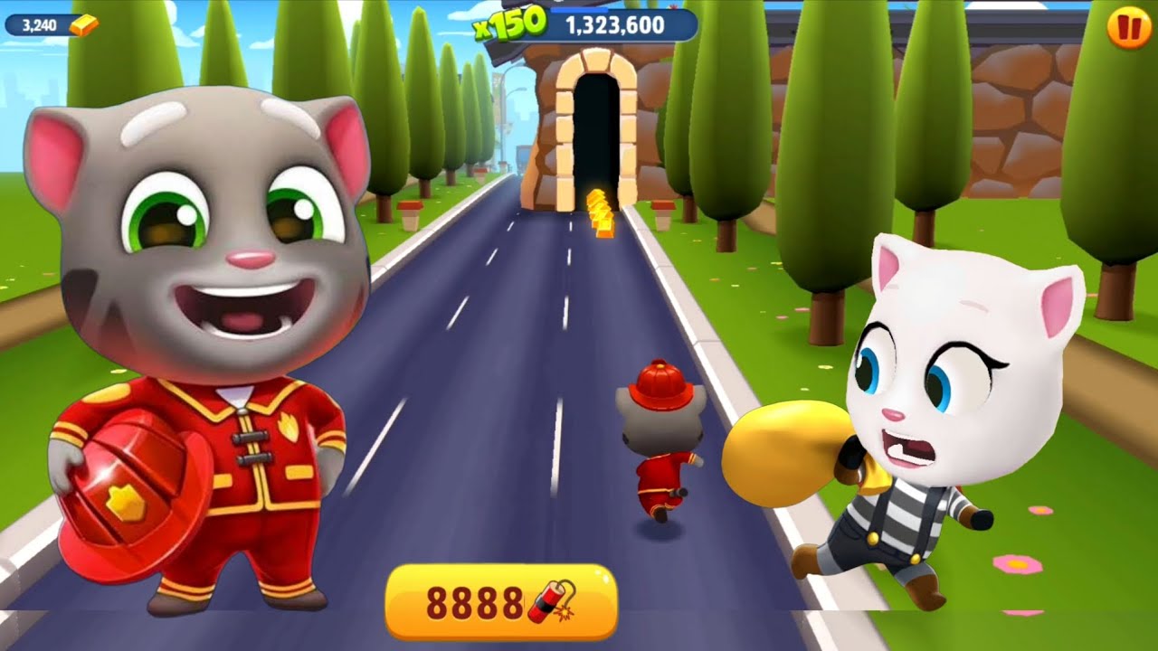 Talking Tom Gold Run Full CharacterS () fiREMAN TOM vs rACCOON aNGELA