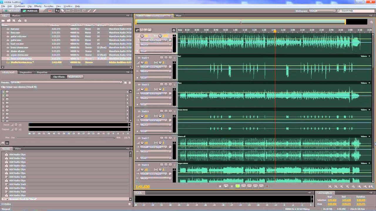 Adobe Audition - Mixing and applying effects to clips in a multitrack session