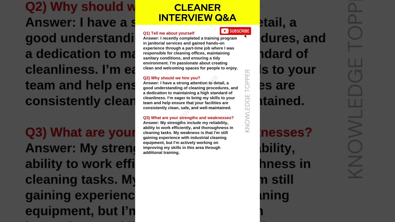 Cleaner Interview Questions and Answers | Cleaning Job Interview Questions and Answers