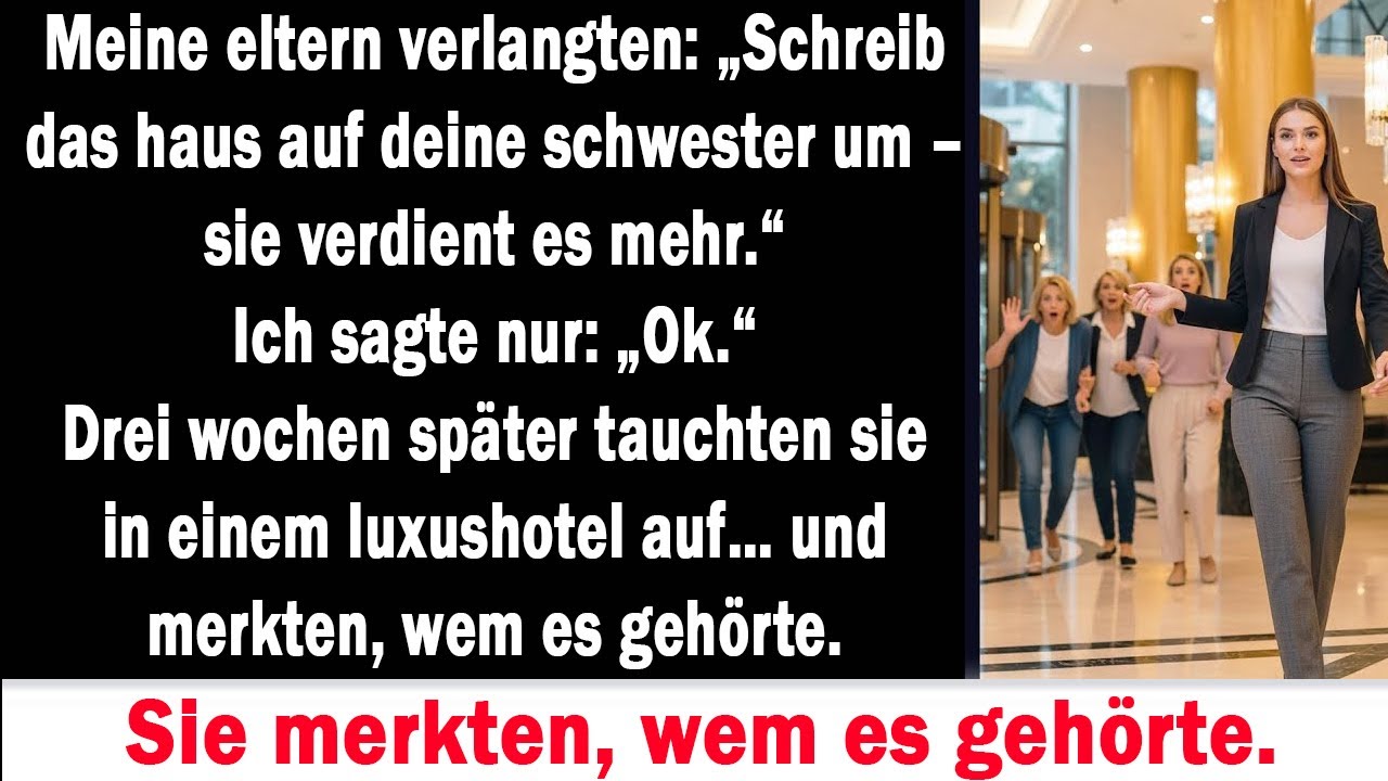 Meine eltern sagten, meine schwester verdiente alles – dann sahen sie meinen namen am hotel