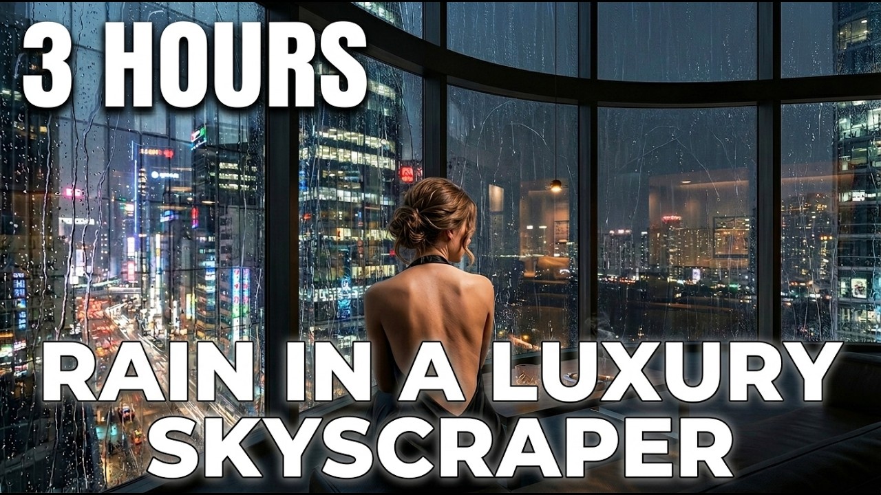 3 Hours Heavy Rain in a Luxury Skyscraper 🌧️🌃 Sleep & Study Ambience