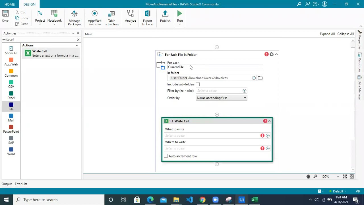 UiPath StudioX | Files and Folder Automation | Iterate, Rename and Move Files