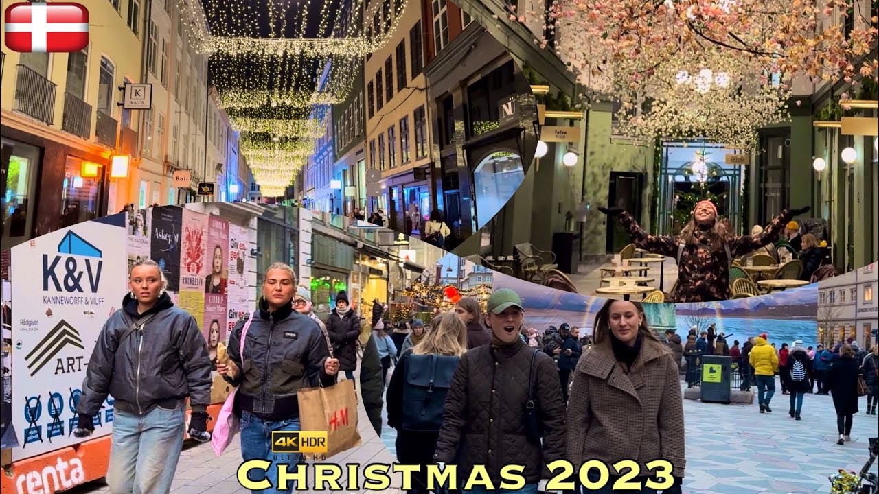 Copenhagen Downtown Christmas Decor & Lights | 4K Christmas Walk | Saturday 2 Dec 2023, Denmark 