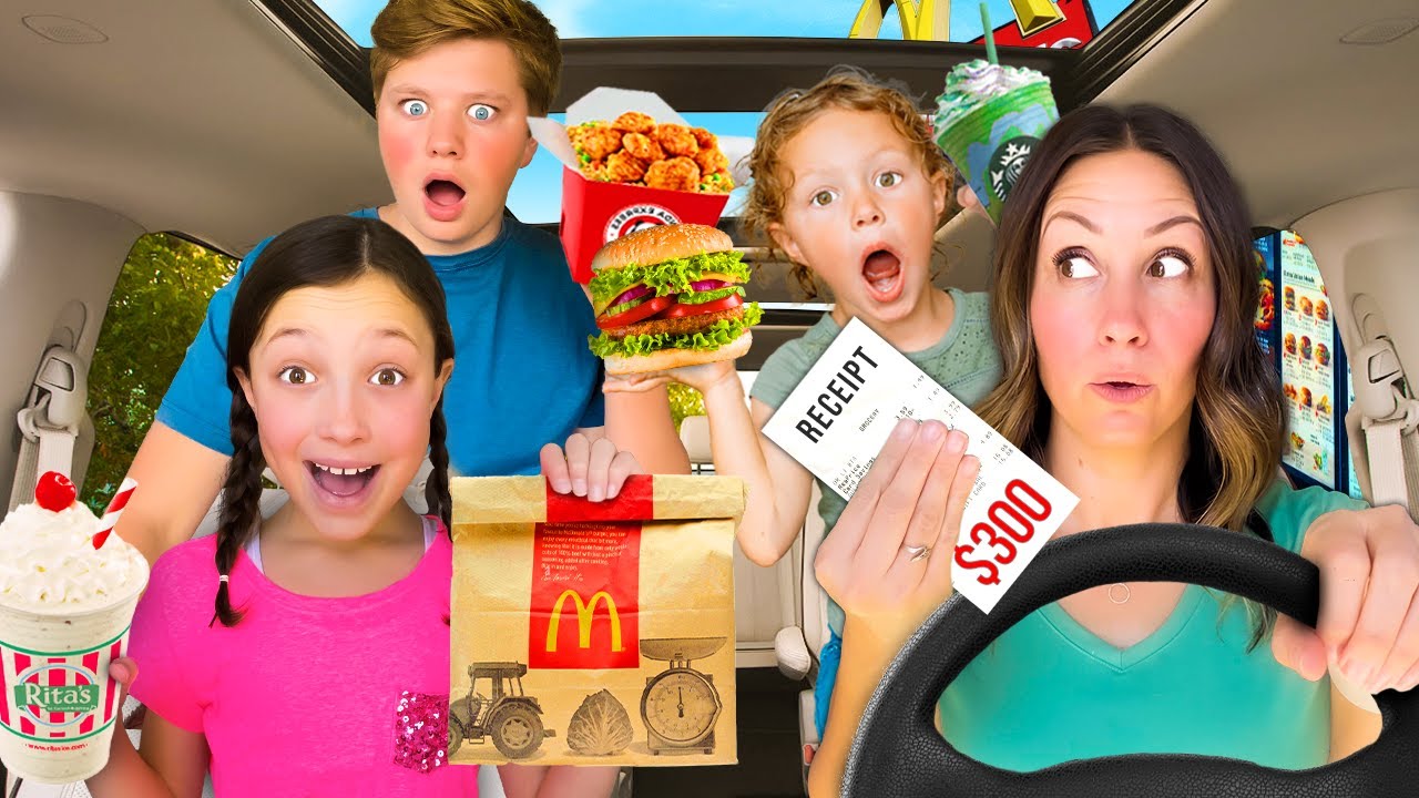 EATING What the PERSON in FRONT of Us ORDERS for 24 HOURS! *Picky Eaters*