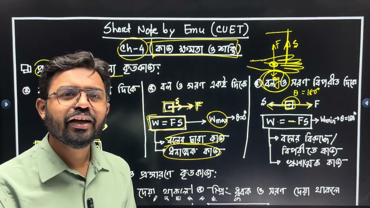 SSC 26 পদার্থবিজ্ঞান অধ্যায় ০৪(কাজ, ক্ষমতা ও শক্তি) ওয়ানশট ফর্মুলা ও কনসেপ্ট ক্লাস