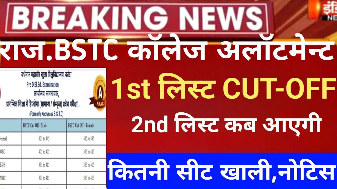 Raj.BSTC College Allotment 2026/Bstc cut-off 2026/Raj Bstc counseling/Raj Bstc 2nd list cut-off 2026