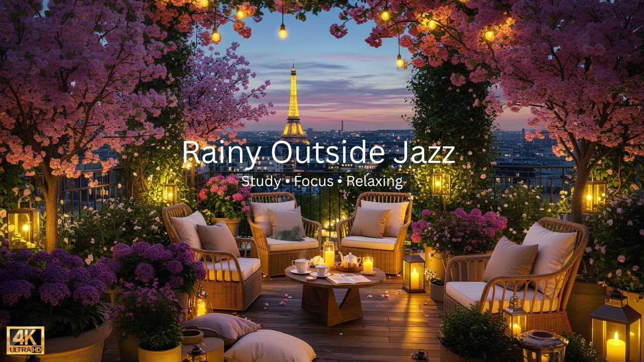 Rainy Terrace Jazz Cafe ☕ Cozy Fireplace Ambience for Study, Focus & Relax | Live