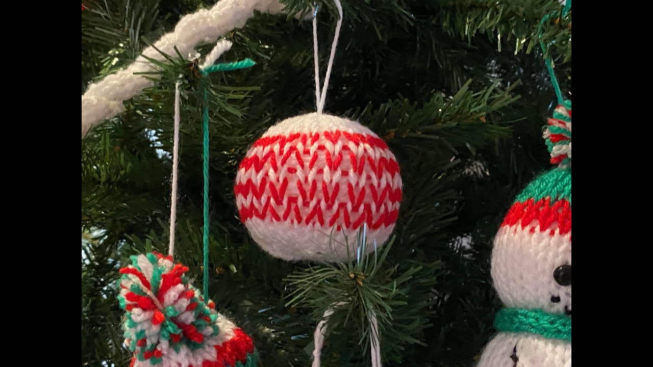 Christmasworkshop. Striped Christmas ball with a circular knitting machine