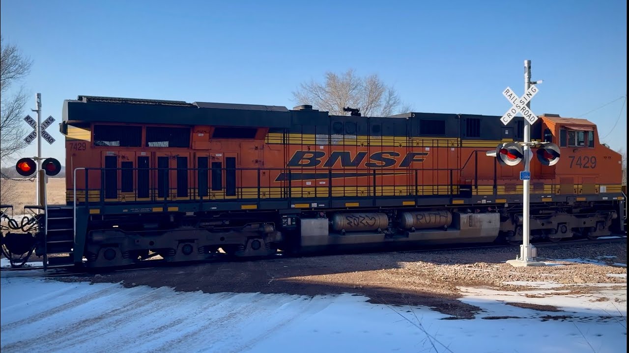 BNSF Rock Train Creeps through Weird Crossing near Snyder, OK - (BNSF Chickasha Sub)