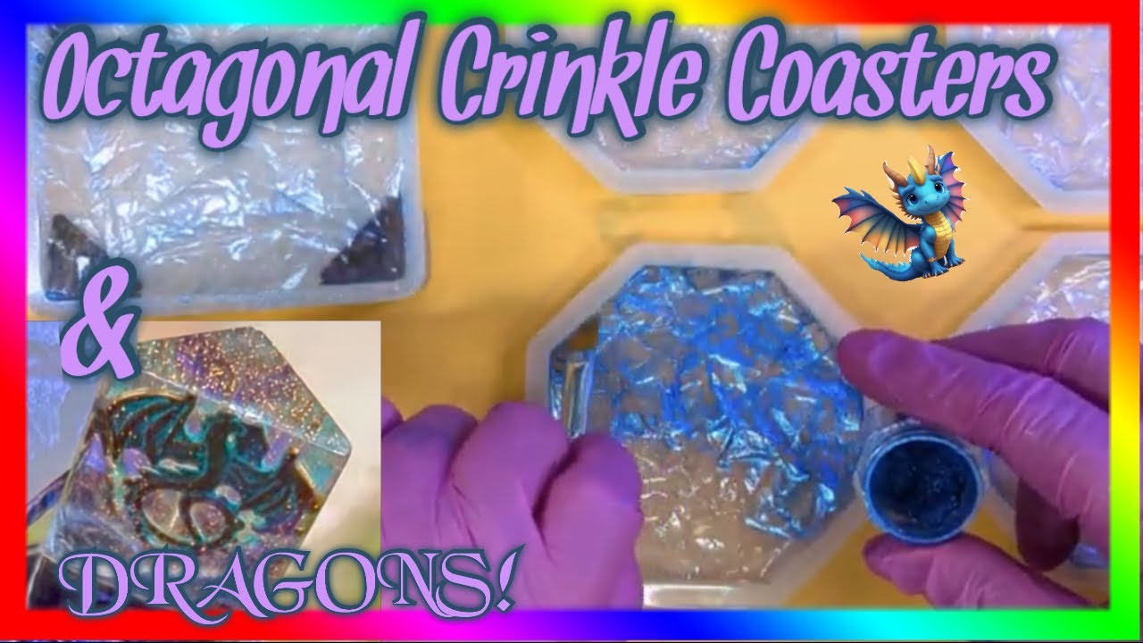🐉DRAGONS!!🐉- Octagonal Resin Art Coaster Set with CRINKLE EFFECT.