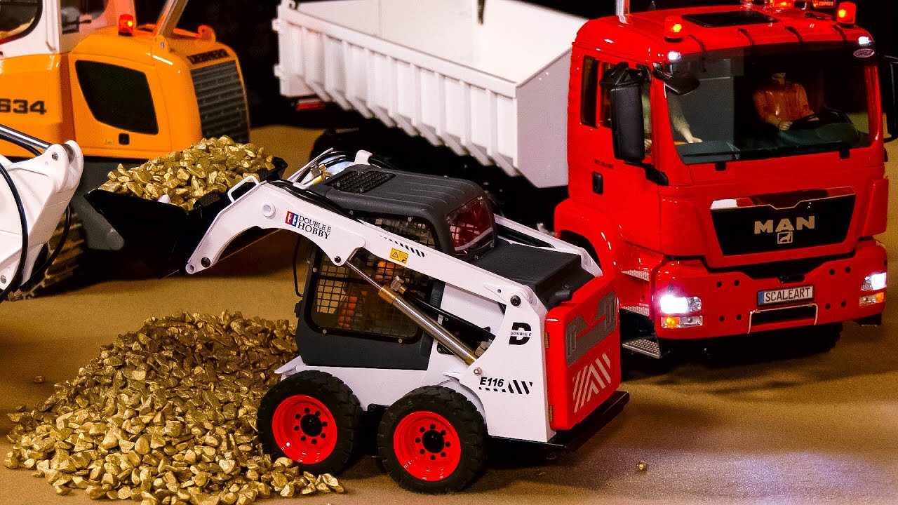 RC TRUCK AROCS 8x8 SCALEART, RC WHEEL LOADER FAROE, RC BOBCAT LOADS GOLD NUGGETS, RC EXCAVATORS!!