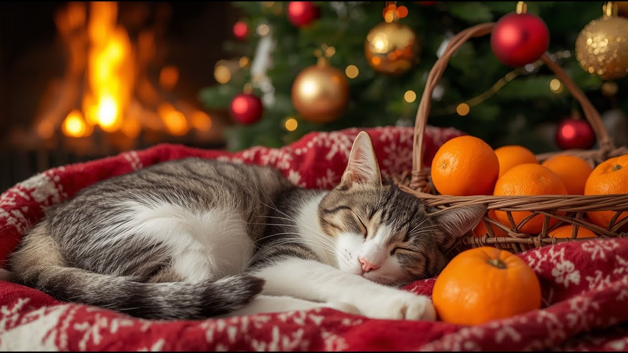 Cat Anxiety Relief Music 🐾 Soothing Fireplace Sounds to Calm Your Cat This Holiday Season