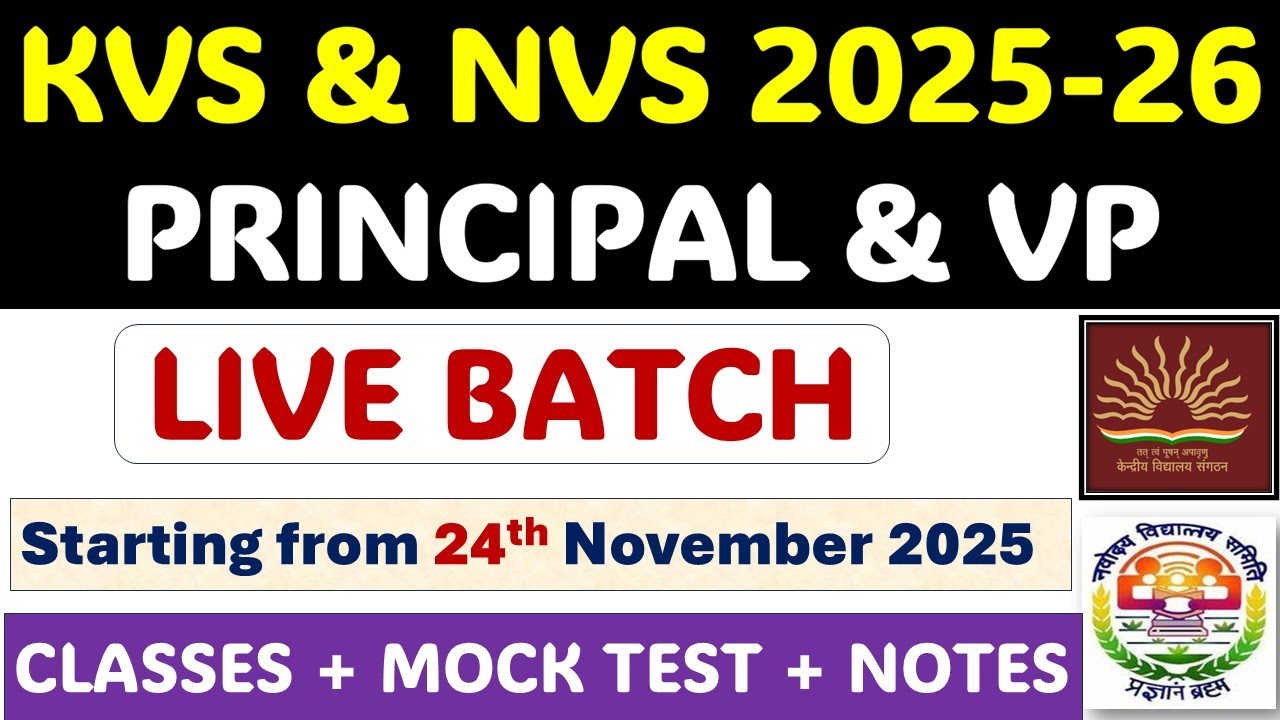 KVS & NVS Principal Live Batch - Starting from 24th Nov - Complete Syllabus Cover !!