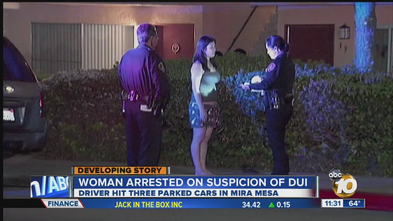 Woman arrested on suspicion of DUI after crashing into parked cars