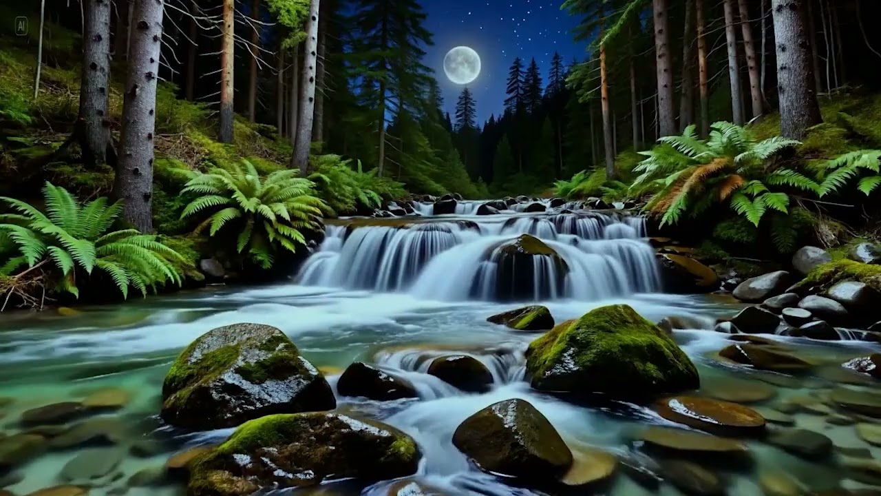 Deep Relaxation River Sounds 🌊✨ Night Waterfall Over Stones