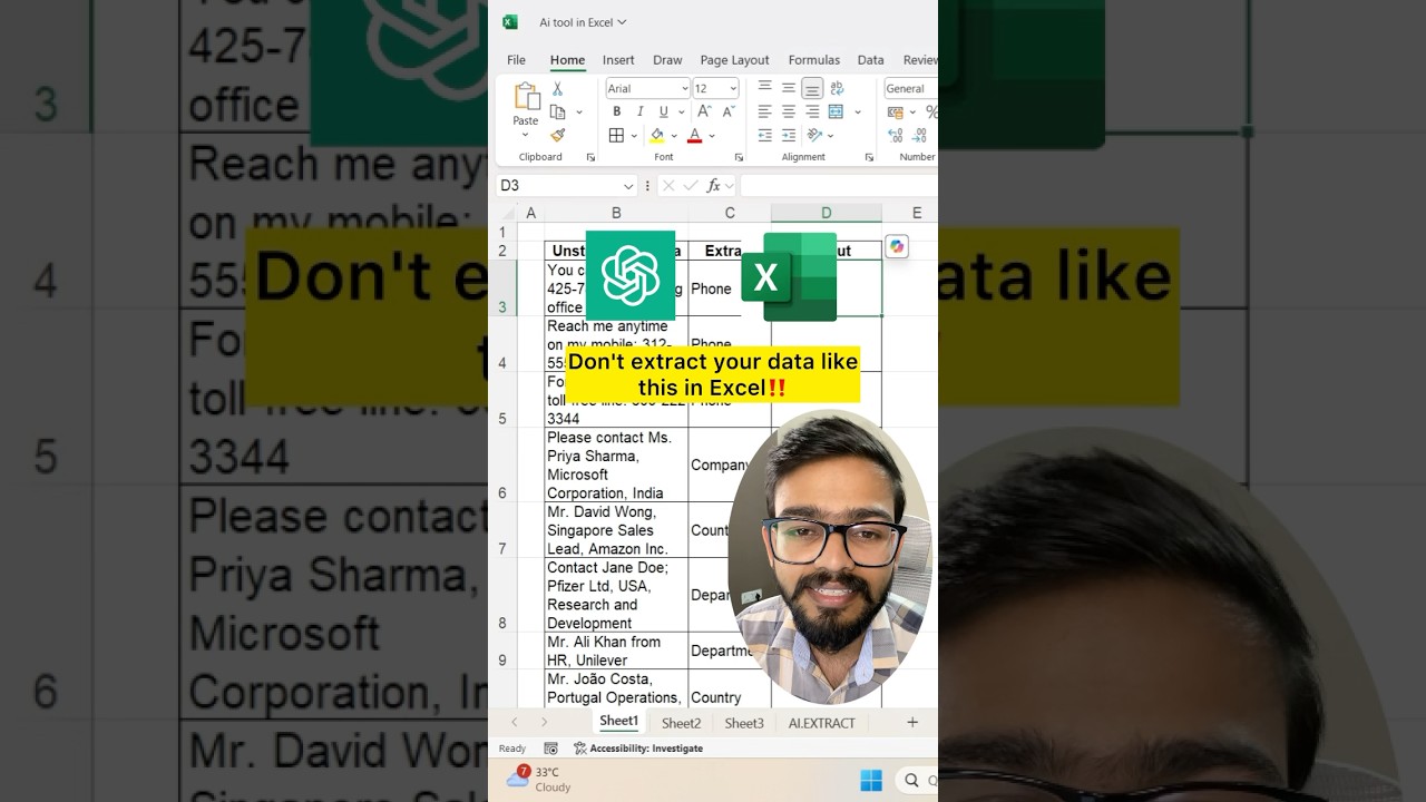 Don't Extract Data like this in Excel‼️Instead Use Amazing AI Tool #excel #exceltips #ai