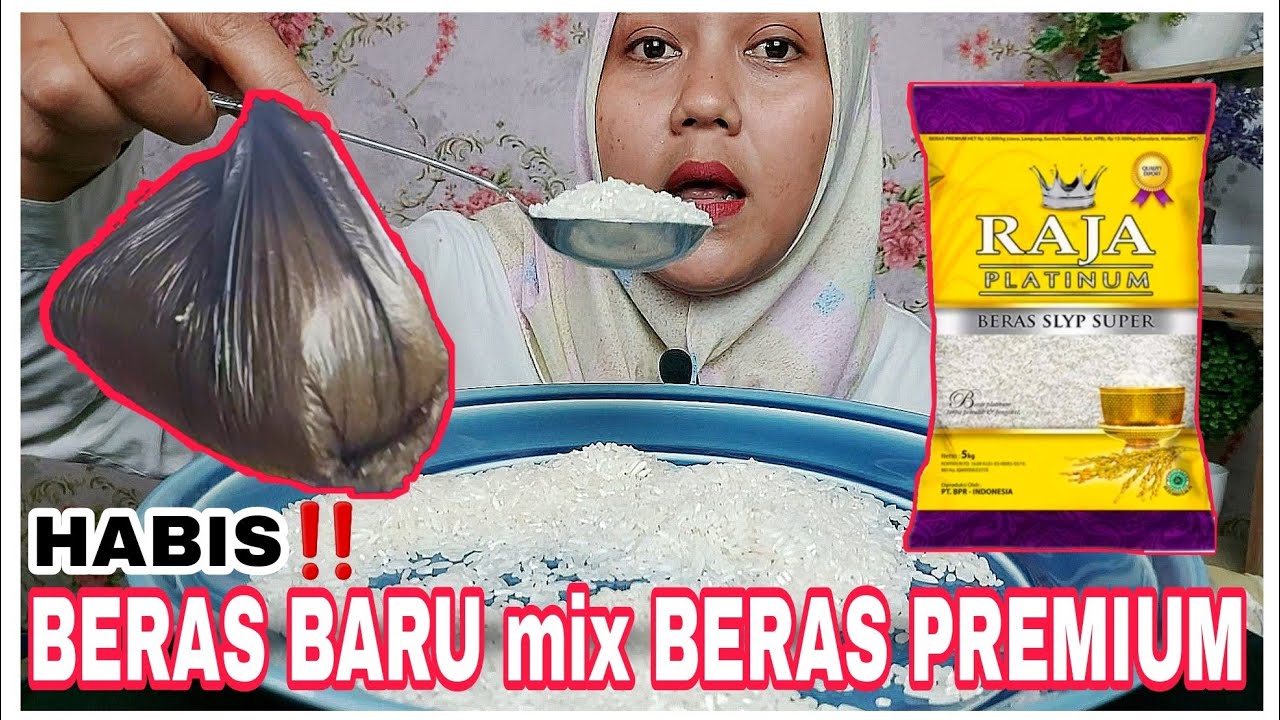 BERAS BARU PANEN mix BERAS PREMIUM | RAW RICE EATING MIXED | #asmrberas #mukbangberas #rawriceeating