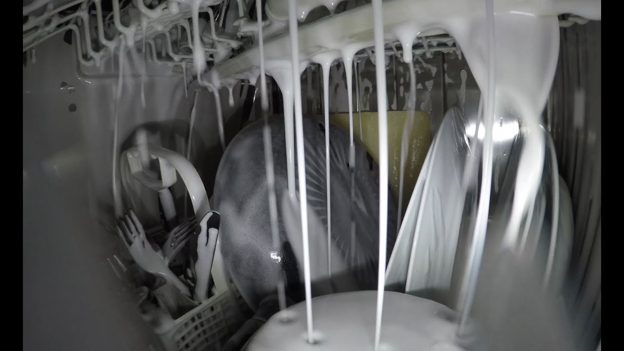 Inside the Dishwasher - Full Cycle, filled with regular Soap, ultimate Foam Party [4K]