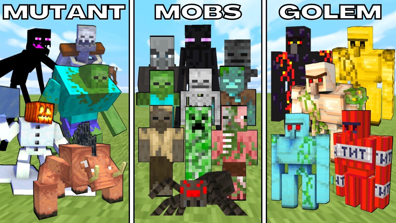 ВСЕ МОБЫ-МУТАНТЫ против ВСЕХ МОБОВ против ВСЕХ ГОЛЕМОВ в Minecraft Mob Battle