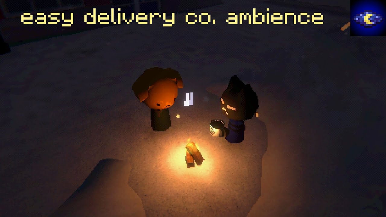 small kitty and dog listen to music in the snow (easy delivery co ambience)