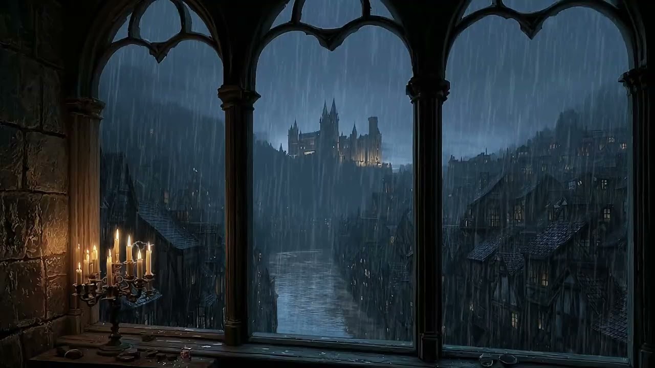 Deep Sleep Rain & Thunder 🌧 Cozy Castle Window Ambience for Relax, Study & Meditation