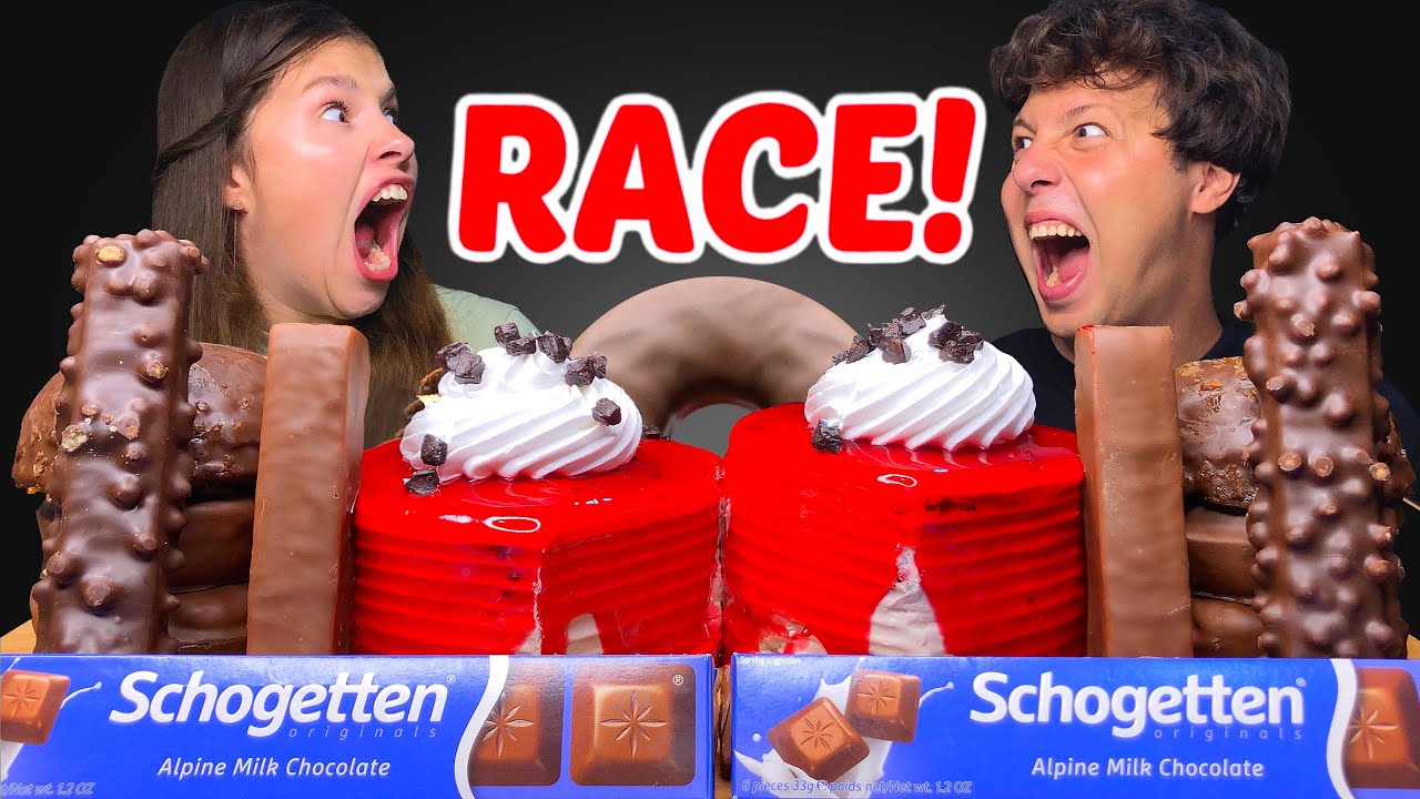 ASMR Chocolate Dessert Race! Chocolate Cake, Chocolate Candy Bars Eating Mukbang 먹방 Tati ASMR