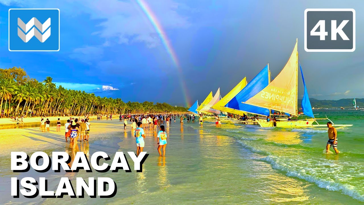 [4K] White Beach Station 2 in Boracay Philippines 🇵🇭 Sunset Walking Tour Vlog 🌈 Double Rainbow