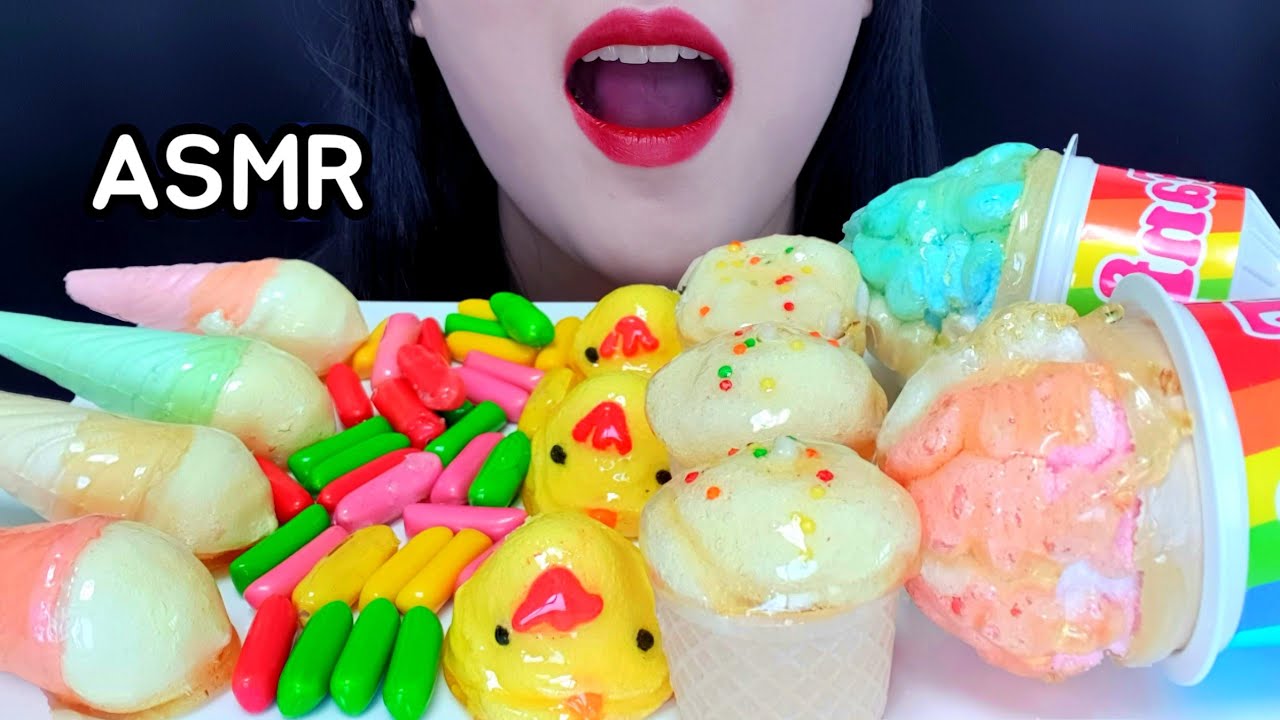 ASMR 병아리 삐약!마쉬멜로우 탕후루, RAINBOW DESSERTS MUKBANG, Marshmallow Tanghulu.