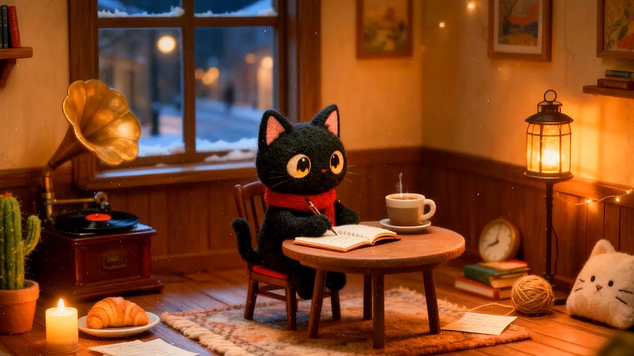 Lofi Cat's Winter Study Room 📚 Cozy Lofi Beats for Focus & Relaxation ☕️ Chill Lofi for Snowy Days