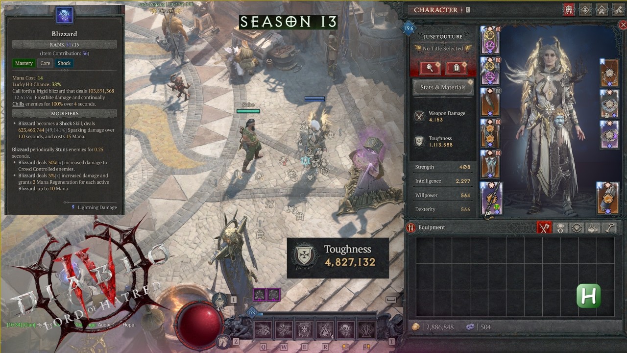 Pit 110 2:31 POST NERF - 4M+ Toughness Lightning Blizzard Sorc P196 | Diablo 4 Season 13 Day 3