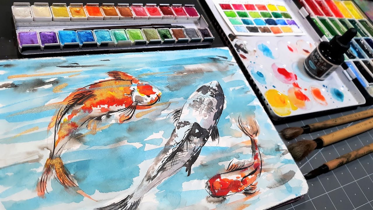 EASY Koi Fish in Watercolor Real-Time Tutorial