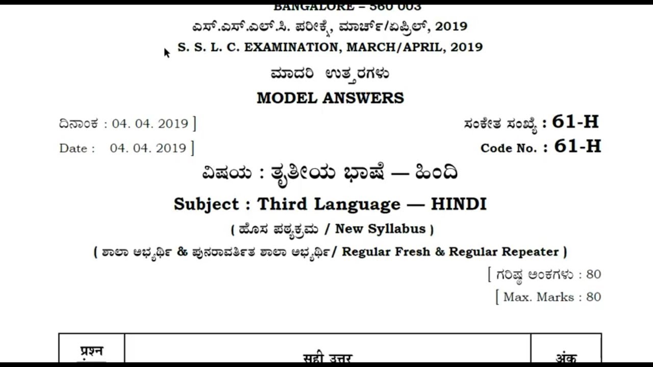 #SSLC | THIRD LANGUAGE | KEY ANSWERS | 2019 |