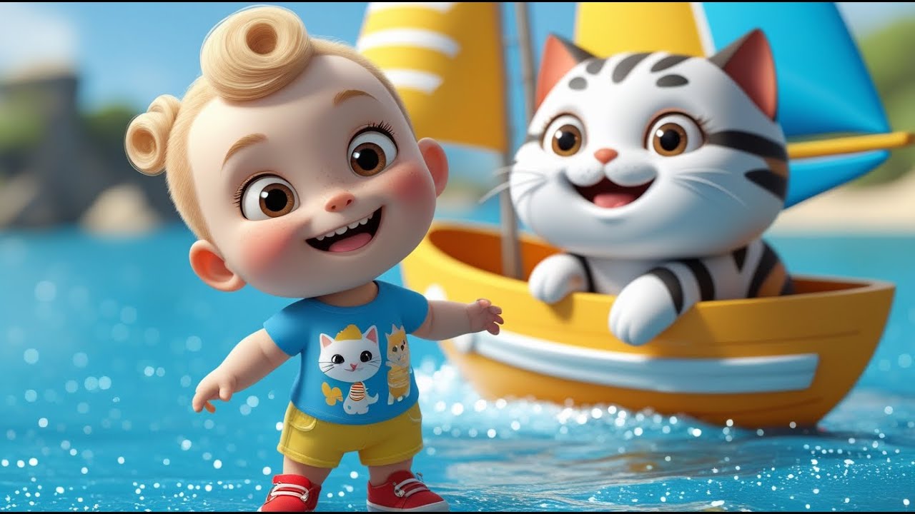 Cat Sails Sailboat on Blue Water | Cute Cat Song for Kids | Ocean Adventure Nursery Rhyme