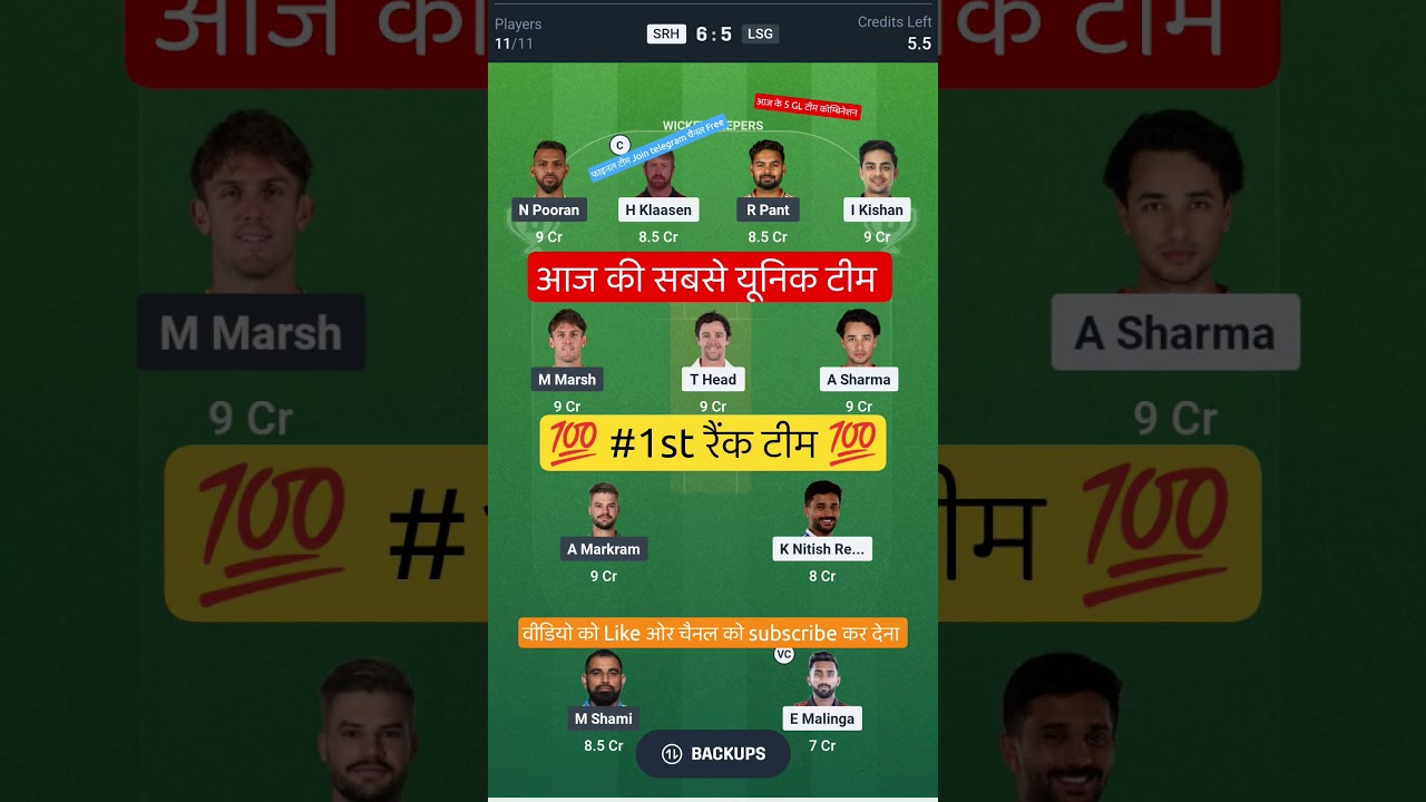 SRH VS LSG T20 Dream11 Prediction | SRH VS LSG Dream11 Team Of Today Match | SRH VS LSG dream11