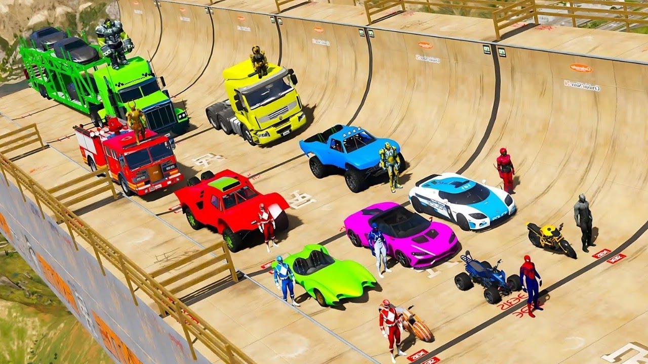 Crazy Superhero Car Stunt Race - Ramp Car Games - Superhero Ramp car