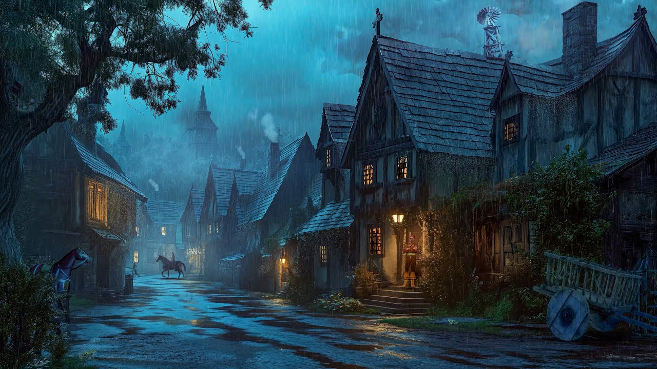 Medieval Town Ambience | Relaxing Medieval Town Sounds in Rainy Day, Rain Sounds, Blacksmith Sounds