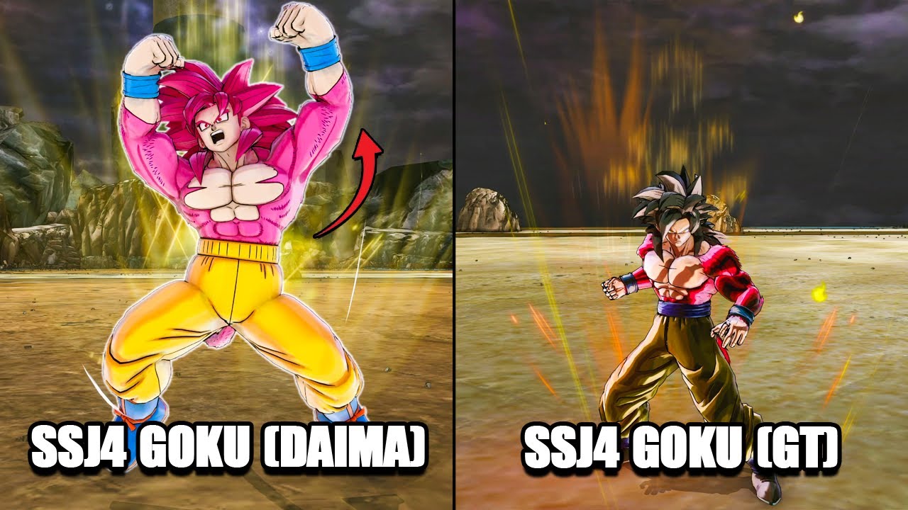 Сравнение SSJ4 Goku (Daima) и SSJ4 Goku (GT)! Трансформации и навыки, игровой процесс — Xenoverse...