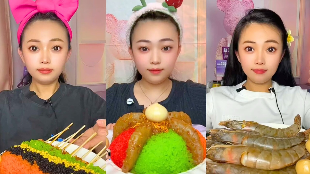 Colorful Roe Platter with Skewers and Fresh Shrimp Mukbang