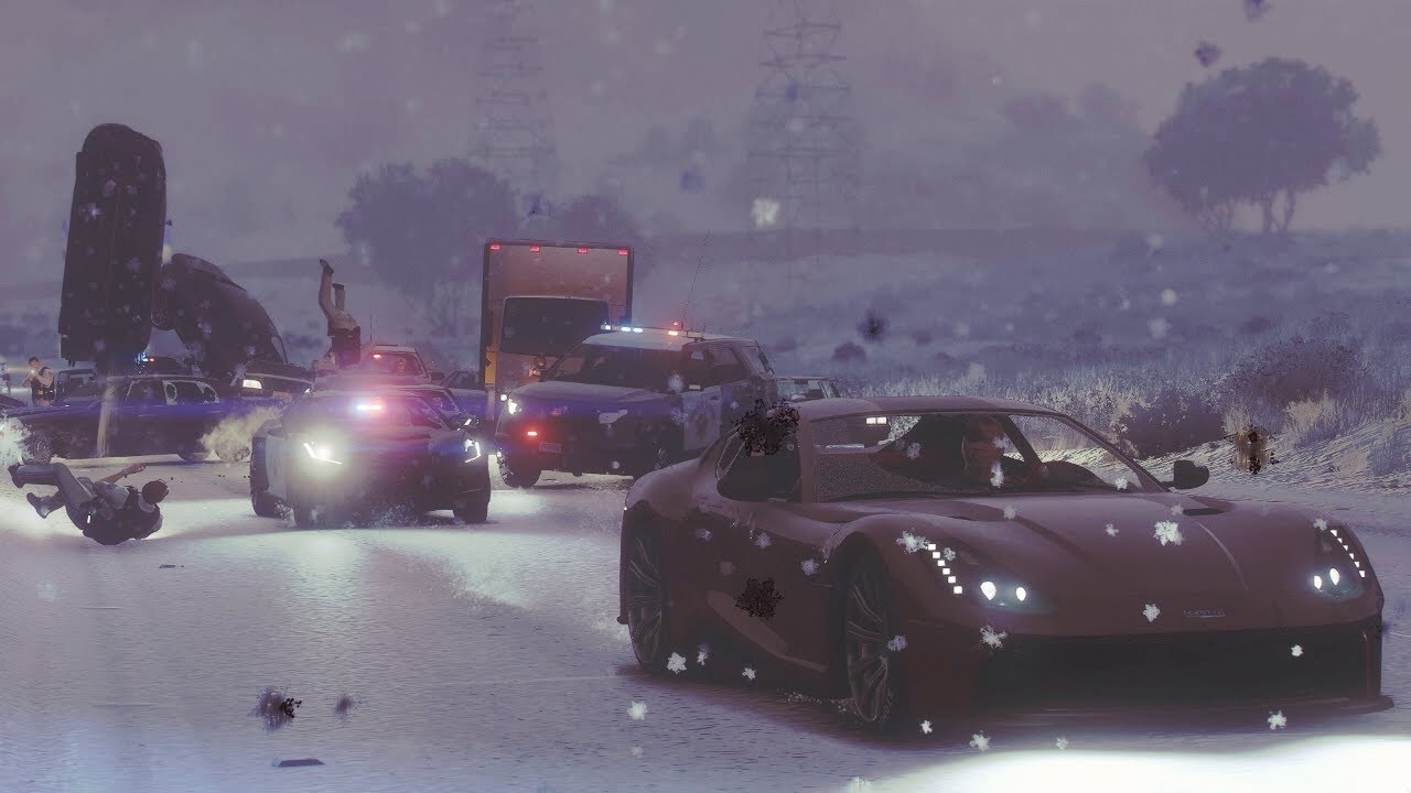 Most Epic Highspeed Police Chase on Winter Highway. Grotti Itali GTO. GTA 5