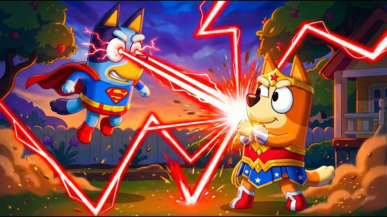 SUPER BLUEY vs. WONDER BINGO! 🦸‍♂️🦸‍♀️ Epic Laser Battle in the Backyard! ⚡