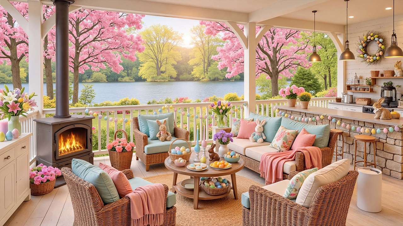 Cozy Easter Vibes 🐰 Relaxing Piano Music by the Fireplace with Cute Bunnies & Spring Atmosphere