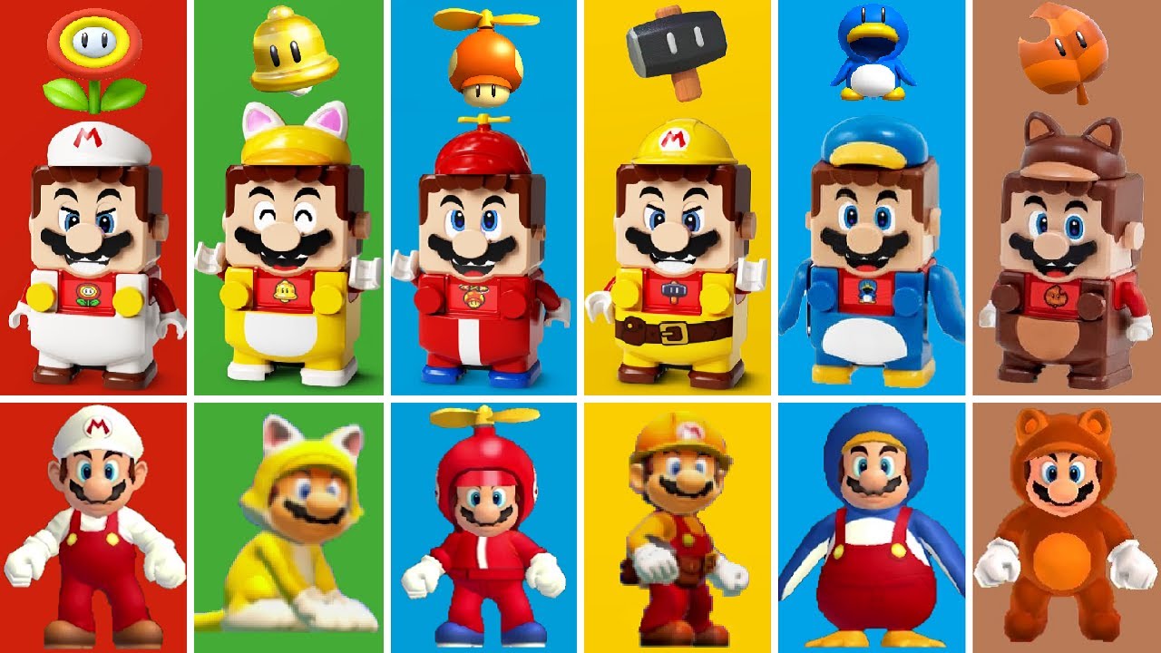 LEGO Super Mario - All Power-Ups Comparison (LEGO vs Game)