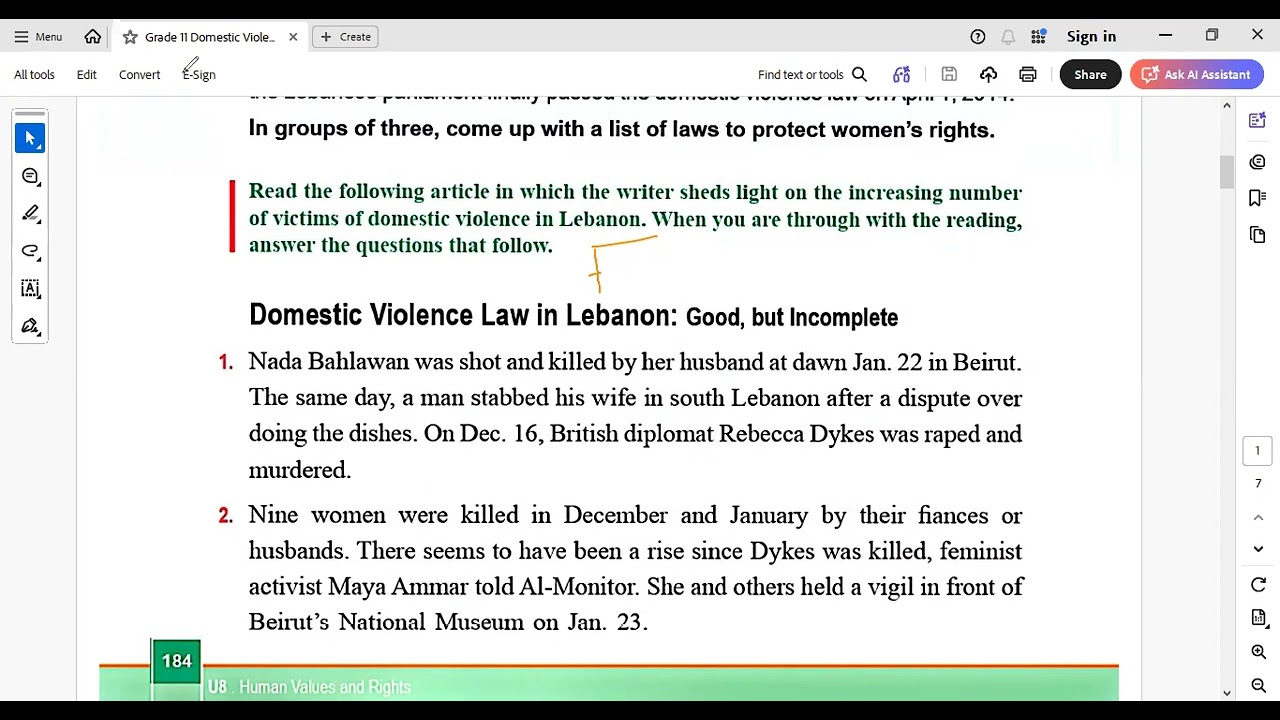 Unit 8- Domestic Violence- Text Explanation